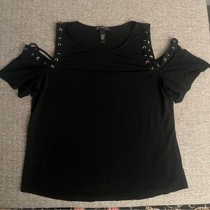 INC International Concepts Black Cold Shoulder Lace Up Sleeve Top XL